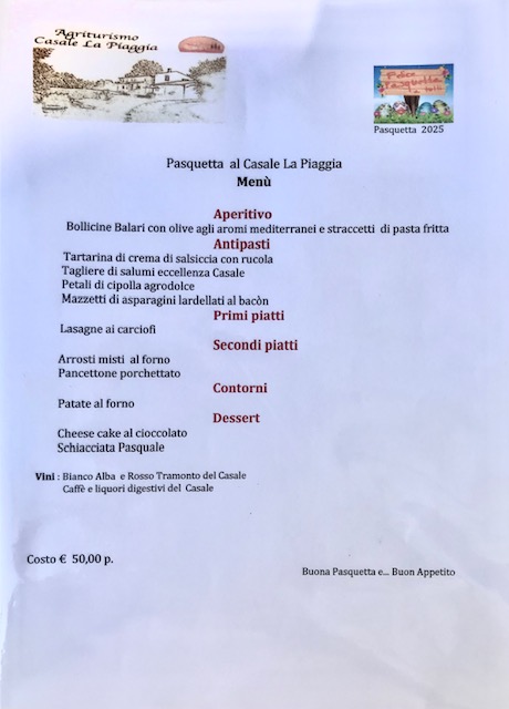 Menù Pasquetta 2025